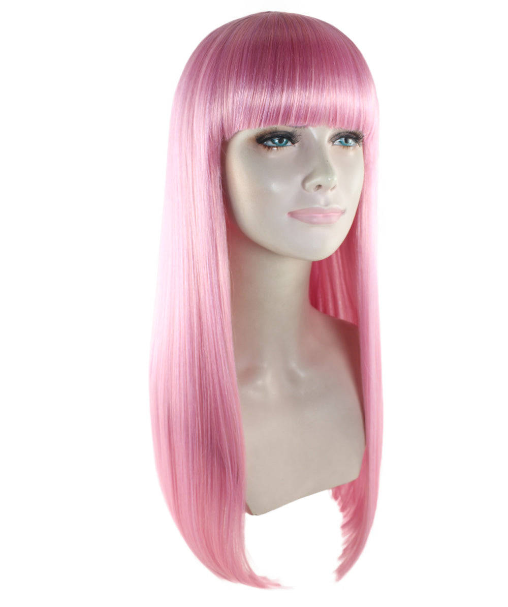 女性用 ロング ピンク ボブ ウィッグ H-3346 ファンシー パーティー イベント レディ ハロウィン ウィッグ プレミアム通気性 キャプレス キャップ