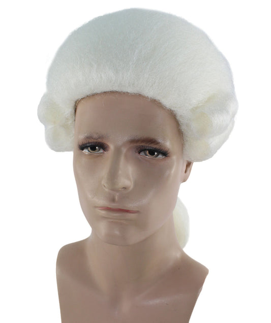 男性用コロニアルホワイト歴史的ウィッグ H-4359 プレミアム通気性キャップレスキャップ