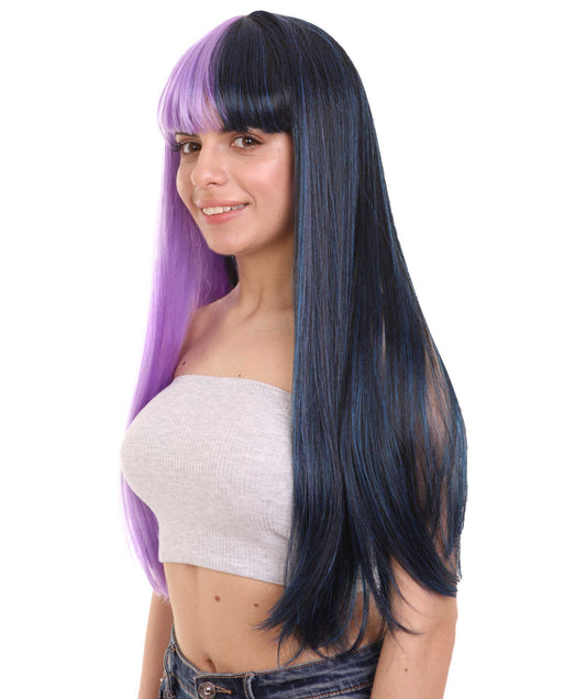 ハロウィンパーティープレミアムレディース H-4096 二色ロング パープル & ブラック ストレートウィッグ コレクション