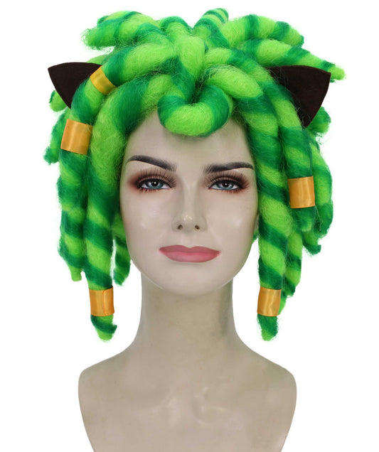 女性用 H-6236 スーパーヒーロー グリーン 編み込み ポニーテール ウィッグ コスプレ ウィッグ 難燃性 合成繊維