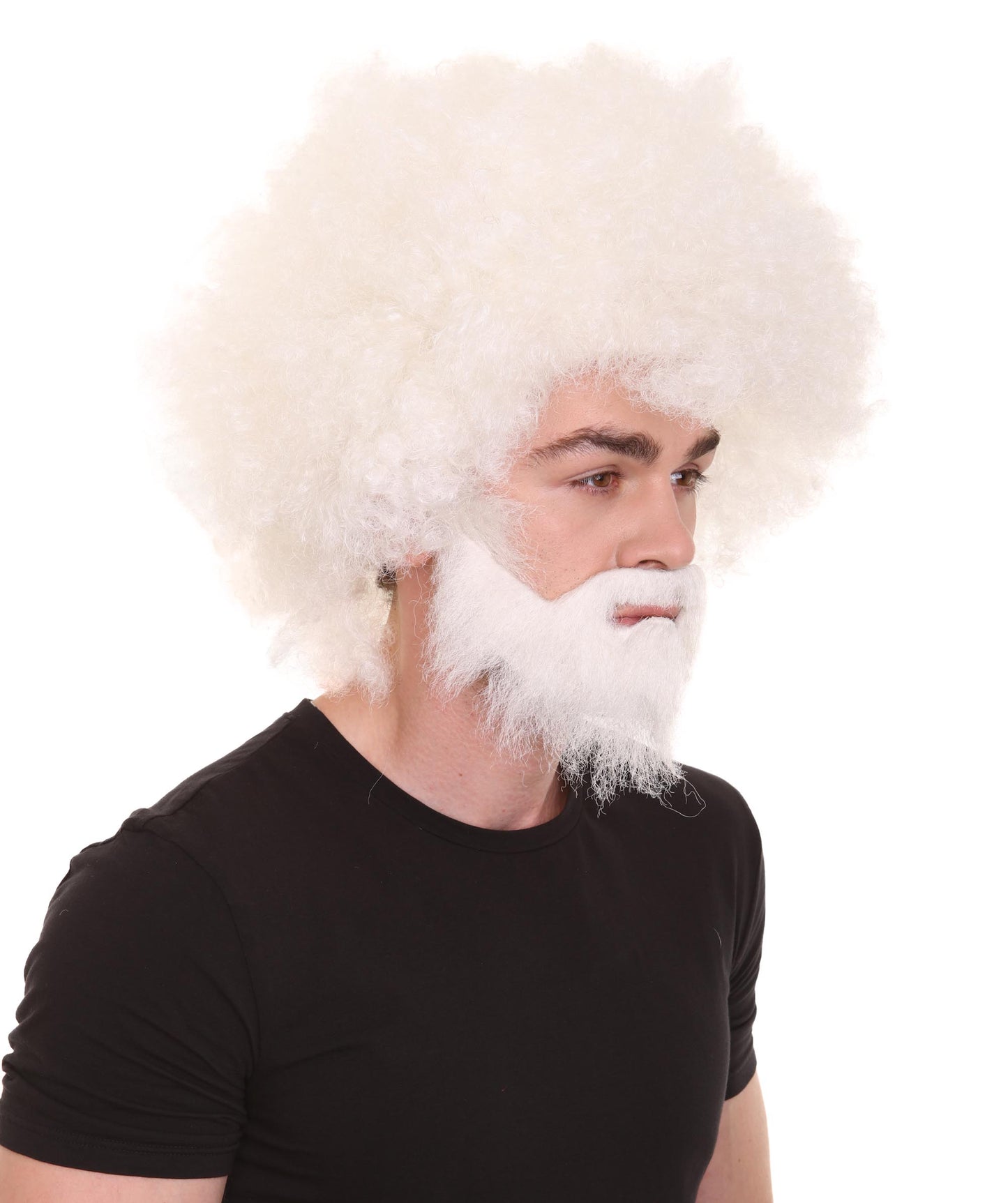 大人 男女兼用 80年代 画家風 アフロウィッグ 顎髭と口髭セット ホワイト H-5128 シンプルでクラシックなセレブコスチューム プレミアムハロウィンウィッグ