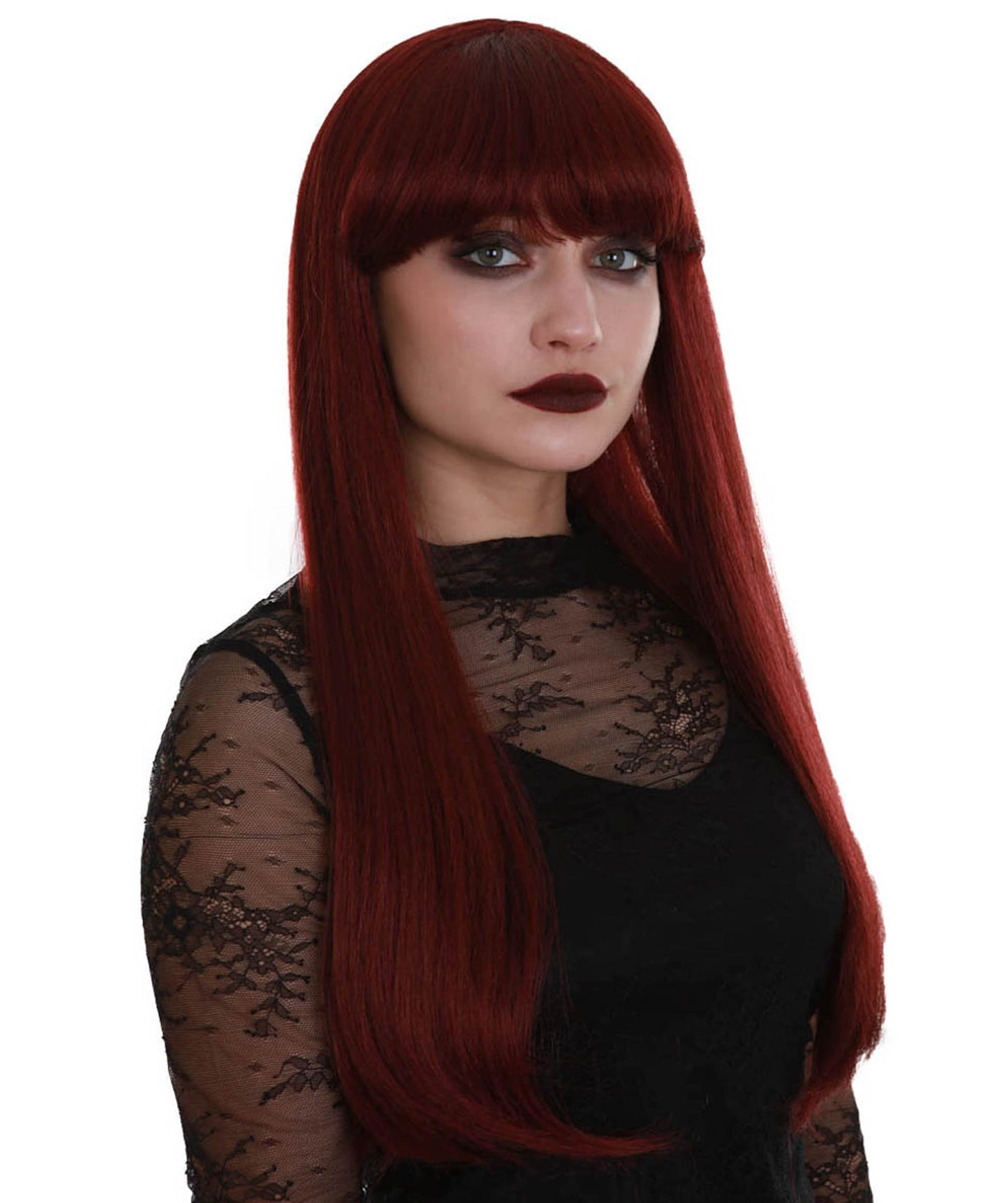 ハロウィンパーティープレミアム H-5299 女性用 ダークレッド ストレート ロングレングス トレンディ ミッドナイトレディウィッグ