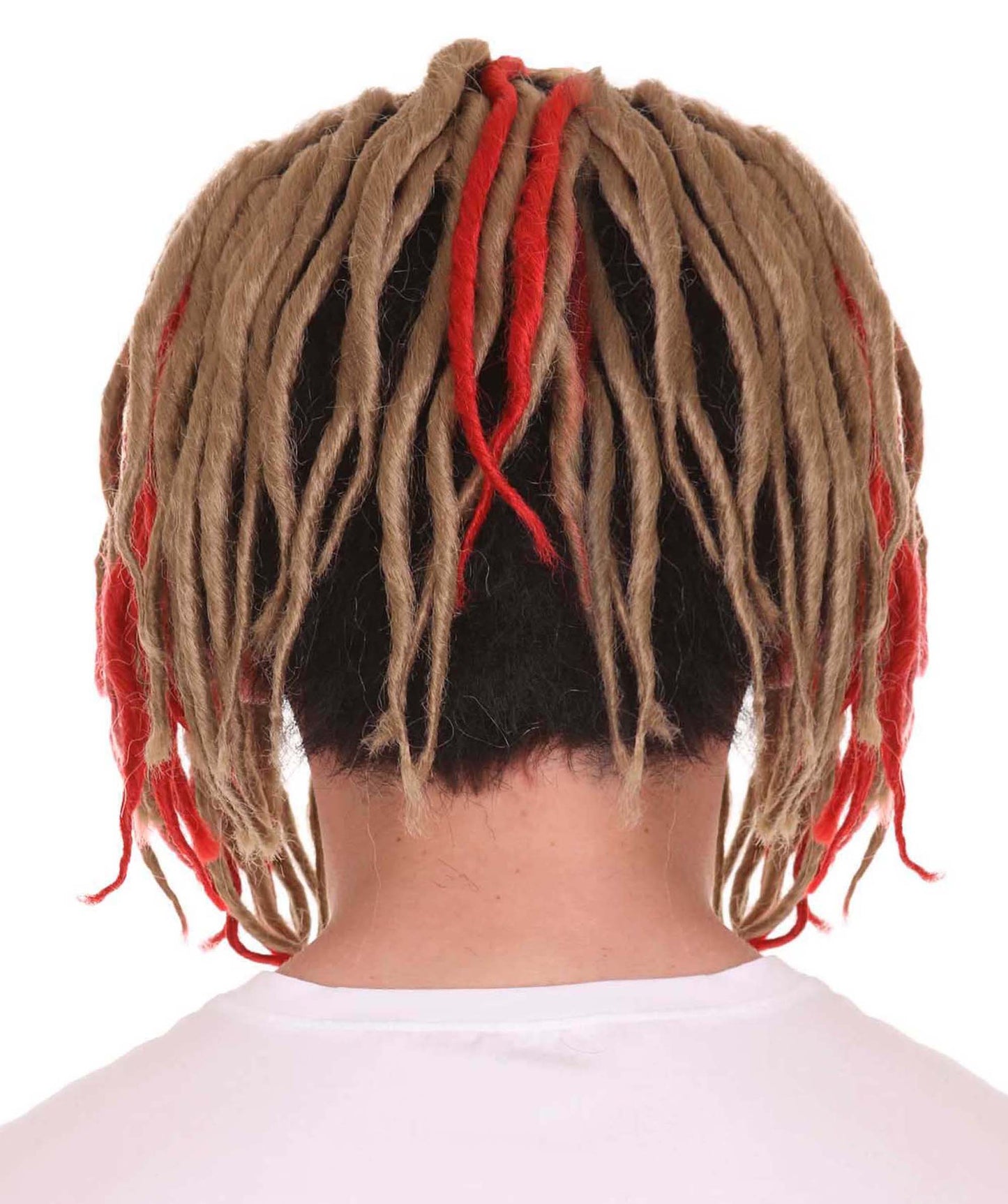 男性用アメリカンラッパー H-4771 Lil Pump ショートドレッドロック レッドブロンドウィッグ プレミアム通気性キャップレスキャップ