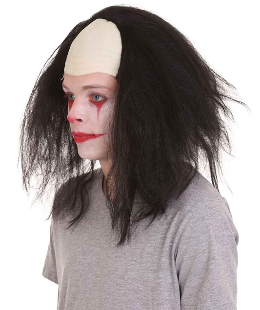 大人用ハーフボールド面白い男性用ブラックウィッグ H-4925 ハロウィンにぴったり 軽量難燃性合成ファイバー