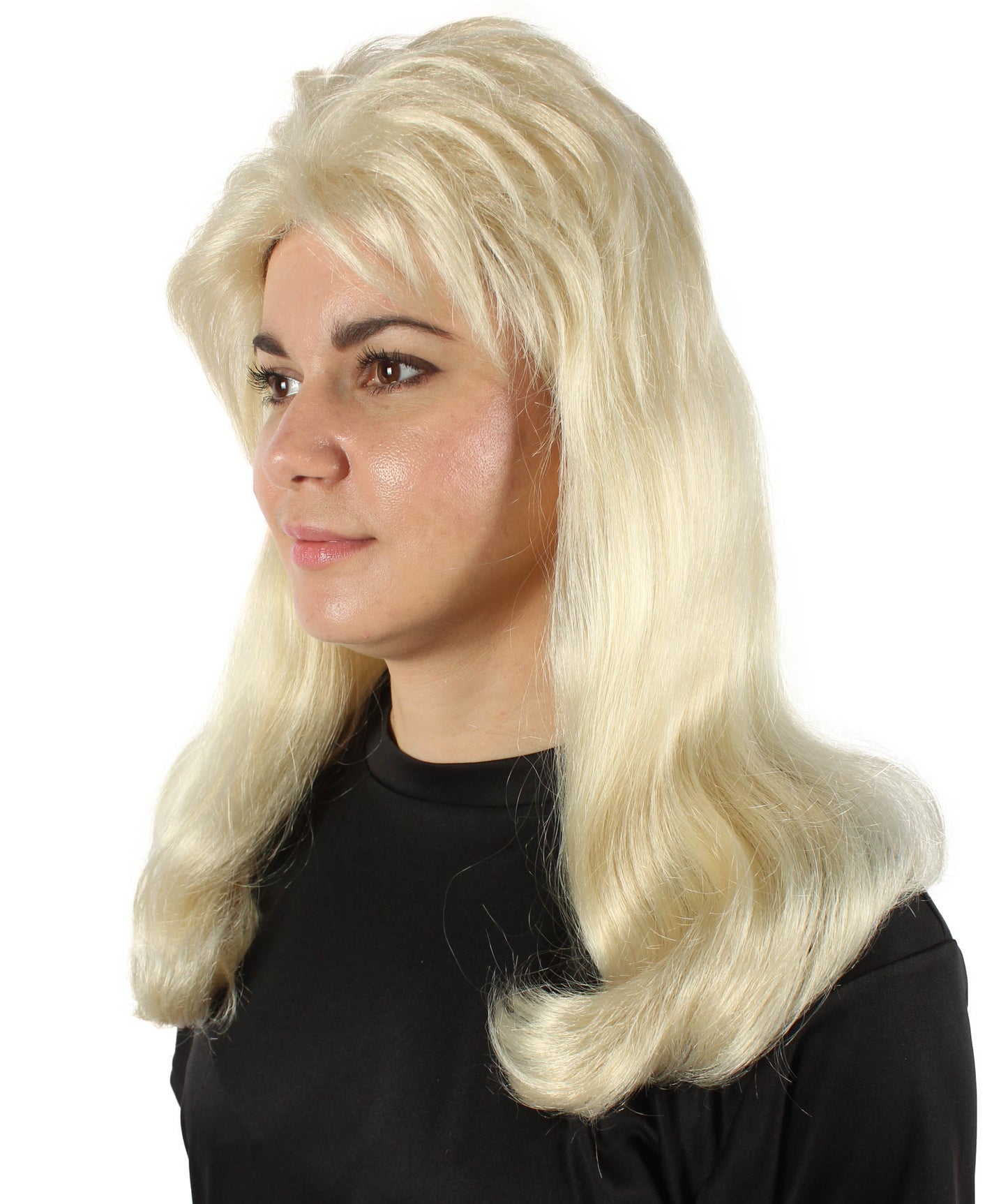 ハロウィンパーティプレミアムレディース H-5748 ヴィンテージカーリー60年代ヘアスタイルブロンド前髪付きウィッグ