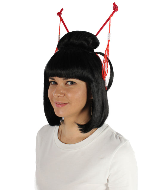 女性用 H-5853 ブラック 伝統的なアジアのレディ ウィッグ ハロウィンに最適 難燃性合成繊維