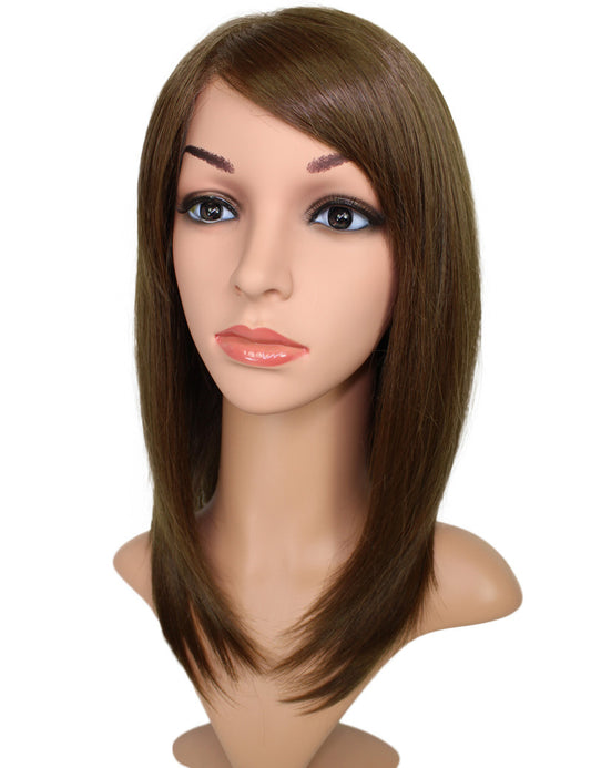 30歳〜40歳 若者の長い LW-004 ストレート レースウィッグ 斜め前髪で小顔効果抜群のロングストレートスタイルです ウィッグネット付き