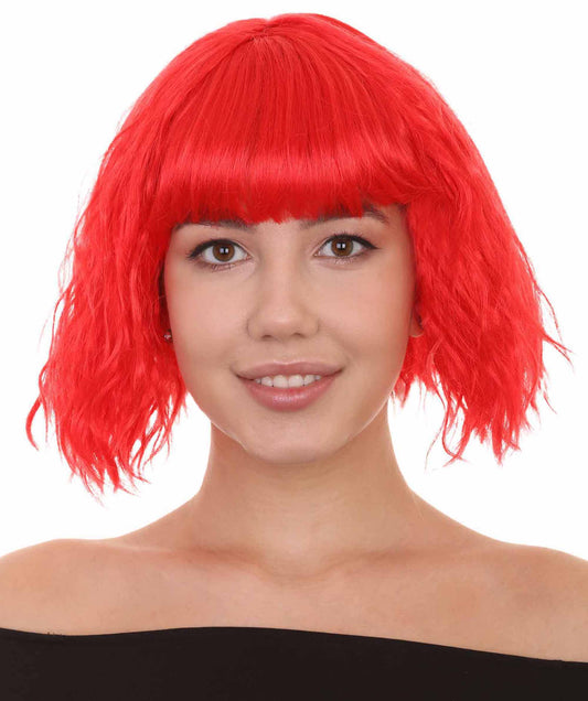 カーリーパーティーレッドウィッグ H-3819 パーティー準備済み ファンシーコスプレハロウィンウィッグ プレミアム 通気性の良い キャップレスキャップ