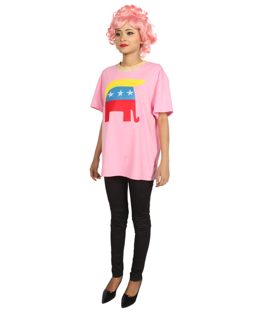 大人用女性向け JCO-174_5 エレファント プレジデント ヘアスタイル T-シャツ コスチューム ピンク ハロウィン コスチューム