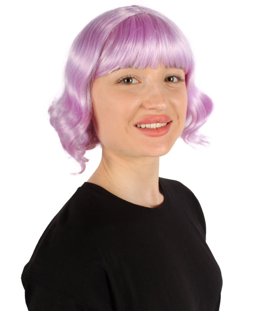 女性 8インチ ショートレングス ウェービー ポップアイコンウィッグ ライトパープル H-5381_11 合成繊維の髪 ハロウィーンパーティーウィッグ