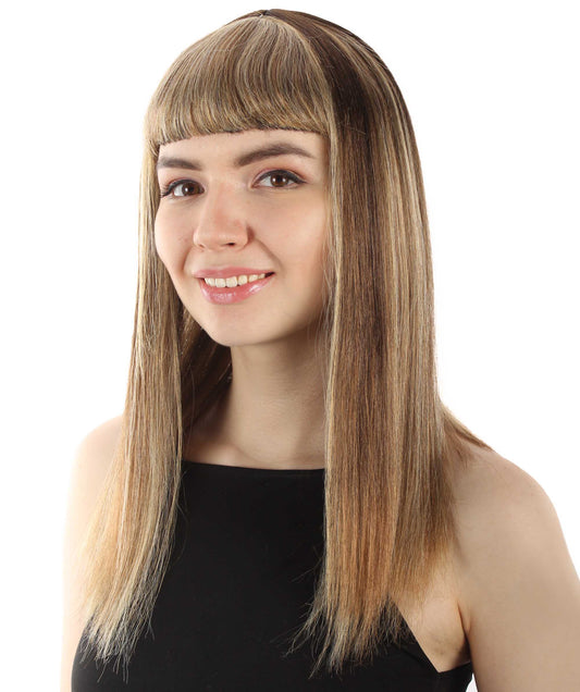 女性 18インチ シルキーな中程度のストレート長さ ディーバウィッグ ミックスブロンド H-5378_23 合成繊維の髪 バングス付き ハロウィーン パーティーウィッグ