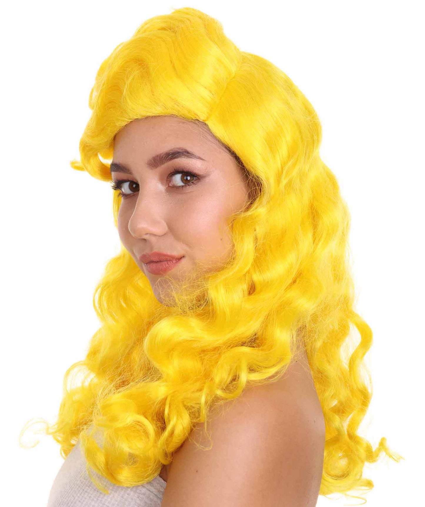 ハロウィンパーティ プレミアム H-5231 女性用 ロングレングス サイドパート イエローウェービーコスプレウィッグ イエロー