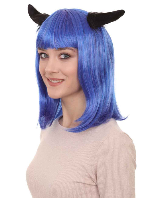 ピコデビルパープルウィッグ モンスターキャラクターコスプレハロウィンウィッグ| プレミアム通気性キャップレスキャップ H-293