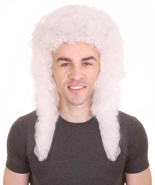 男性用コロニアルホワイト歴史的ウィッグ H-4340 プレミアム通気性キャップレスキャップ