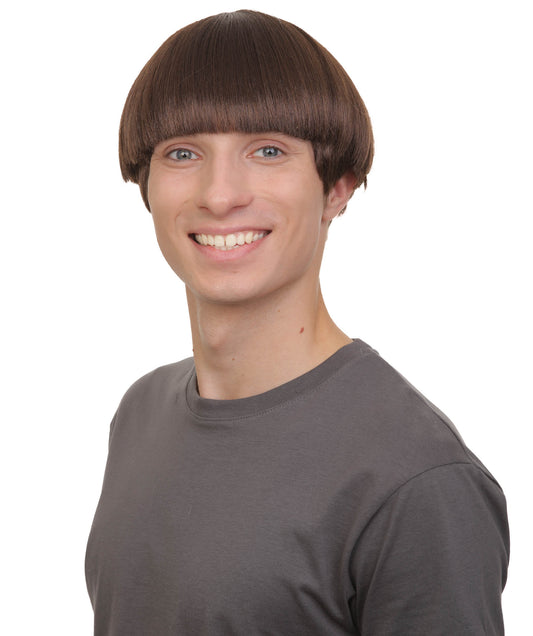 メンズ H-6084 アニメ映画マリンラバースーパーヴィランブラックマッシュルームカットウィッグ、ハロウィンに最適、難燃性合成繊維