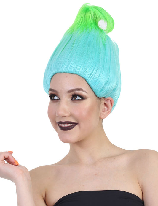 青みがかったグリーンのトロールウィッグ | コスプレトロールウィッグ | プレミアム通気性キャップレスキャップ H-596