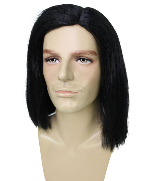 メンズ H-6142 ブラック ミドルパート デーモンハンター アニメウィッグ 通気性 キャップレスキャップ 難燃性合成繊維