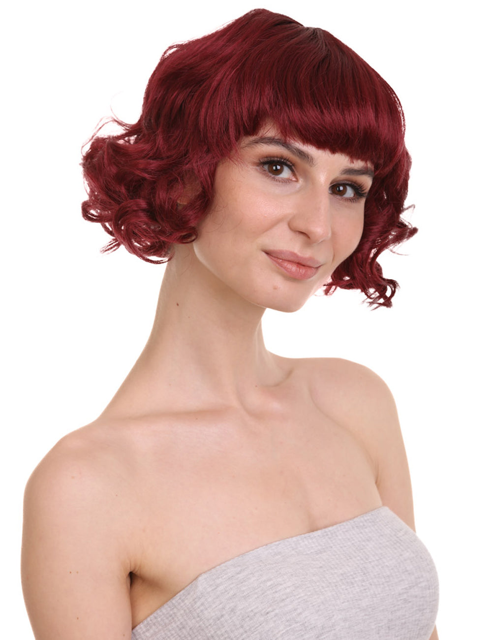 Wigs2you ハロウィン パーティー プレミアム レディース H-1343 着けやすい 快適なフィット感 カーニバル バーガンディ ウェーブのかかったウィッグ