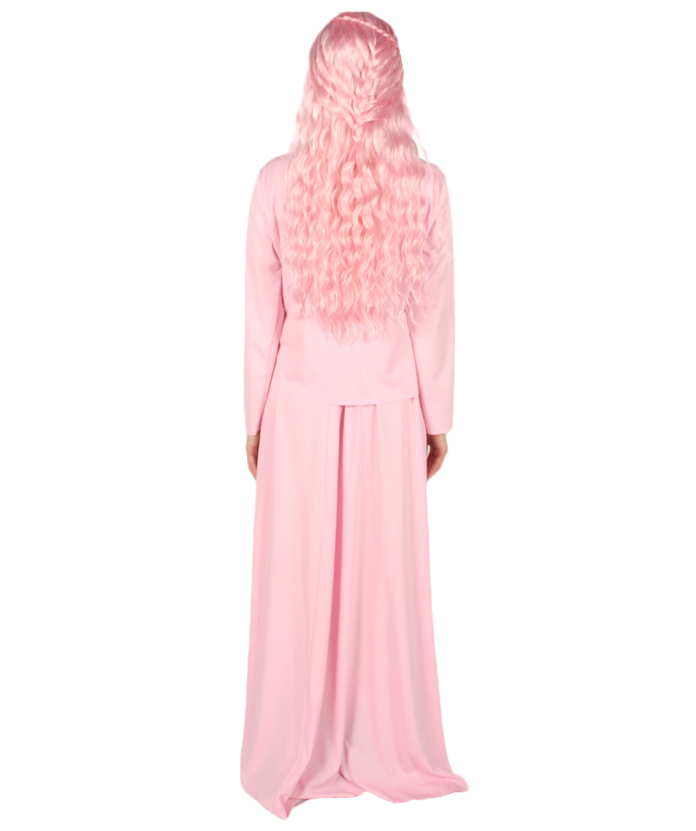 女性用 JCP-066_7 のシンプルなピンクのドレス ハンドメイドコスプレ衣装とバッグ ボンネット付き