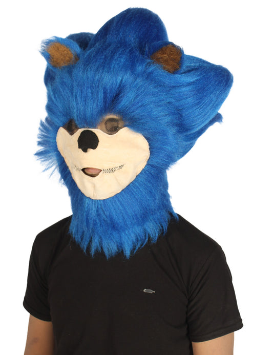ハロウィンパーティ プレミアムメンズ H-5552 ホワイト&ブルー ストレートロング ファーヘッジホッグ コスプレウィッグ & マスク