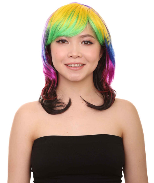 ハロウィンパーティープレミアムレディースH-2563 スイートキャンディウィッグ マルチカラー セクシーコスプレパーティーウィッグ プレミアム通気性のキャップレスキャップ