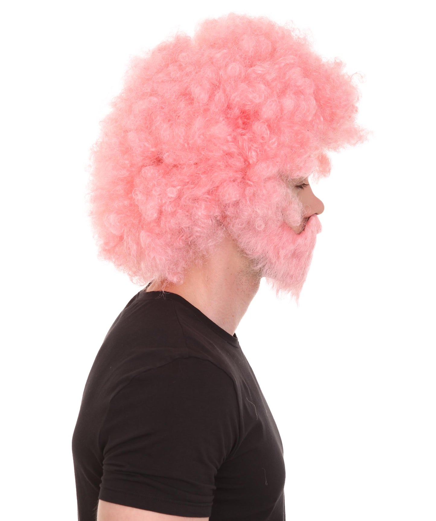 大人 男女兼用 80年代 画家風 アフロウィッグ 顎髭と口髭セット ピンク H-5120 シンプルでクラシックなセレブコスチューム プレミアムハロウィンウィッグ