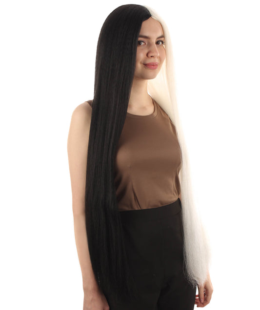 女性 36インチ 超長いウィッグ ホワイトブラック H-5379_19 バングなし コスプレ衣装の髪ウィッグ