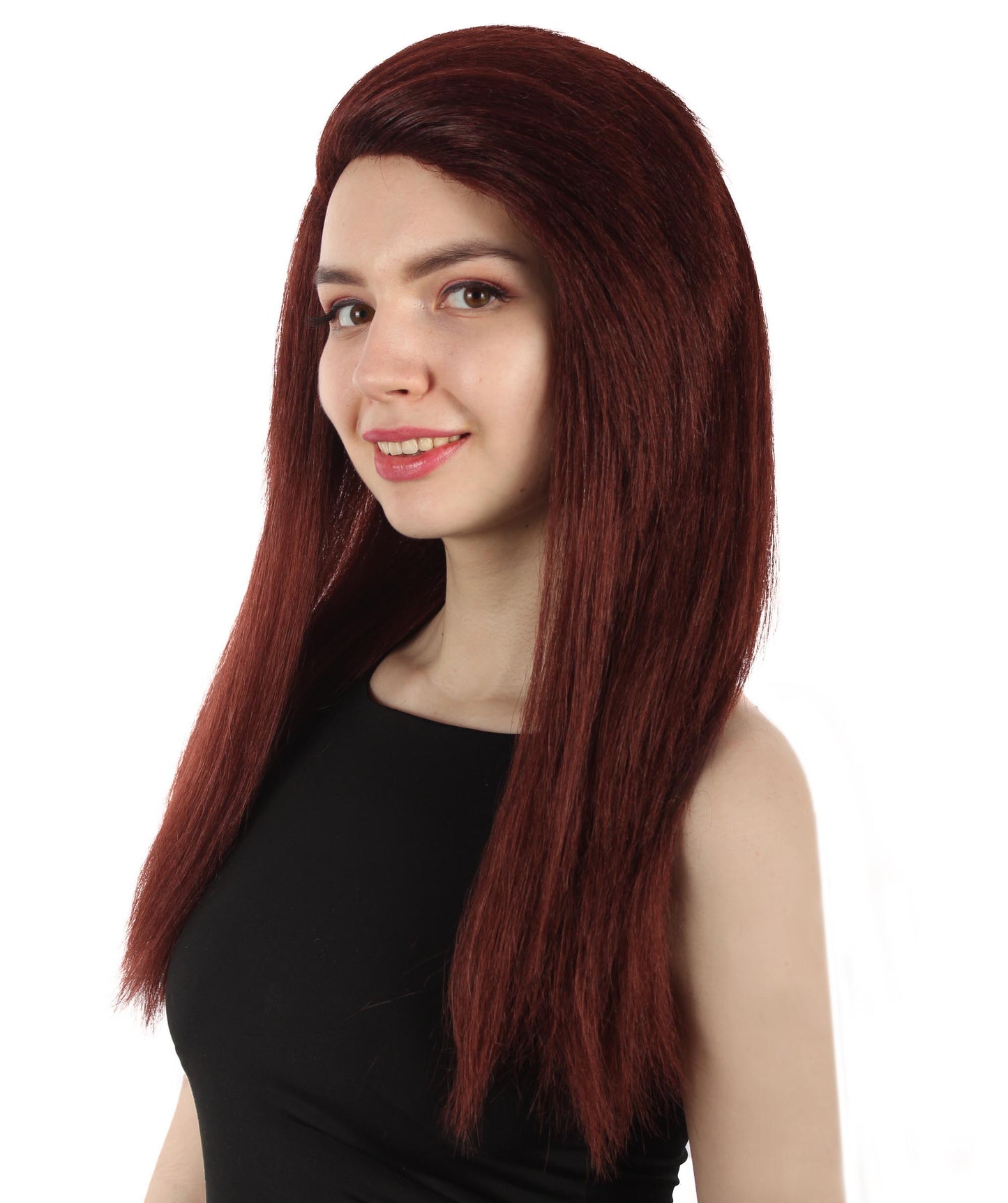 女性用ロングストレートサイドパートコスプレウィッグ ダークブラウン H-5220_21 ファンシースタイル プレミアムハロウィンパーティーウィッグコレクション