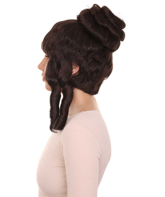 コロニアルレディーズ18世紀カーリーダークブラウンウィッグ H-4477 ダークブラウン歴史的ウィッグ プレミアム通気性キャップレスキャップ