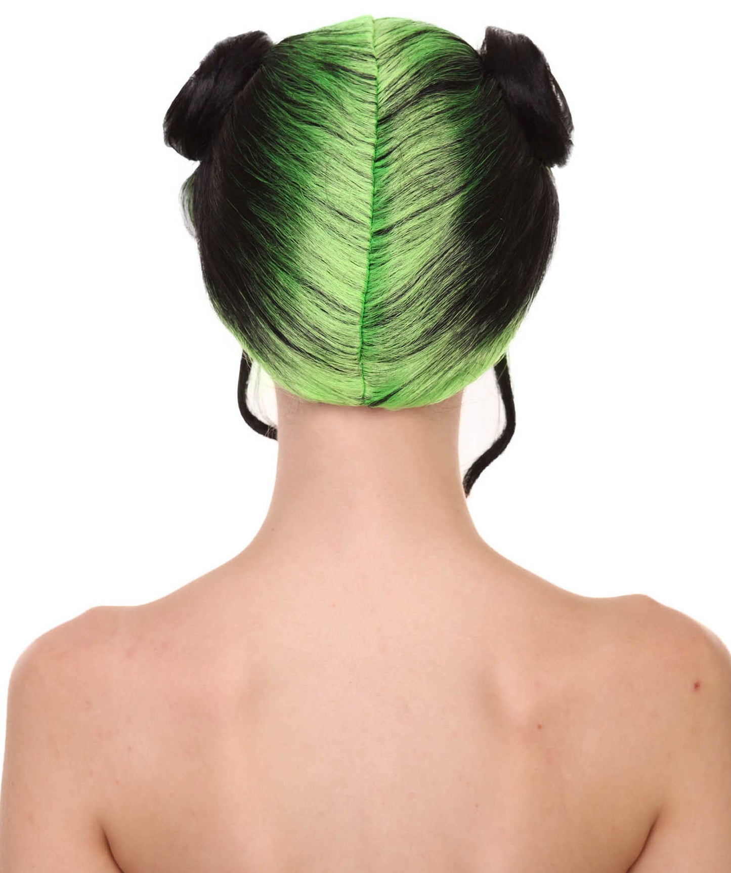 Wigs2you H-5476 Billie Eilish Adult Green Double Bun Wig | Cosplay Costume Prop, Fun Event, Party, Recital Decoration, Bow Accessory, Stylish and Cute Gift for Men, Women, and Kids, Green and Black Sad-Pop Space Bun
