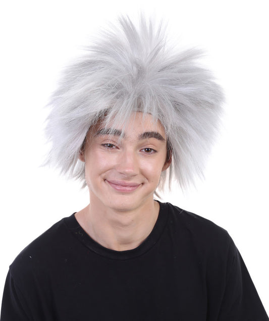 男性用 H-1544 80年代ロック スタイル グレー ウィッグ 合成ソフトファイバーヘア あなたの次のフェスティバルやアニメグループパーティーに最適