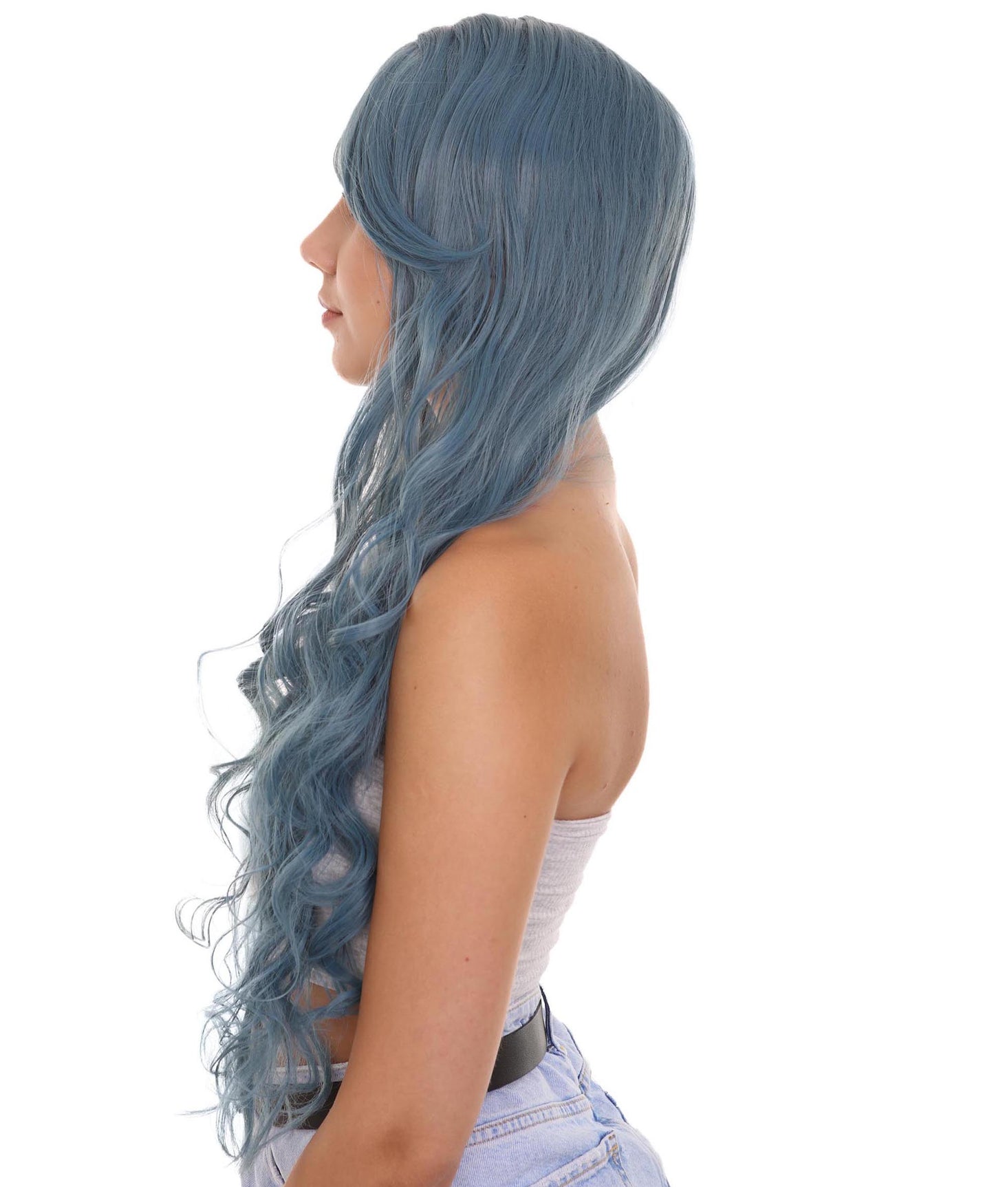Wigs2you ハロウィンパーティ プレミアムレディース H-2033 着用しやすく とても快適 ロングブルーカーリーウィッグ