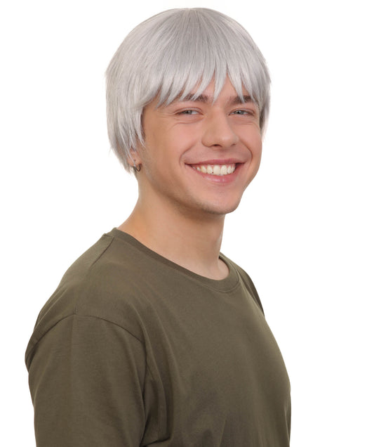 メンズ H-6065 グレー ショート ボサボサヘア アニメ マンガ ウィッグ ハロウィンやアニメをテーマにしたグループ パーティーに最適 難燃性合成繊維