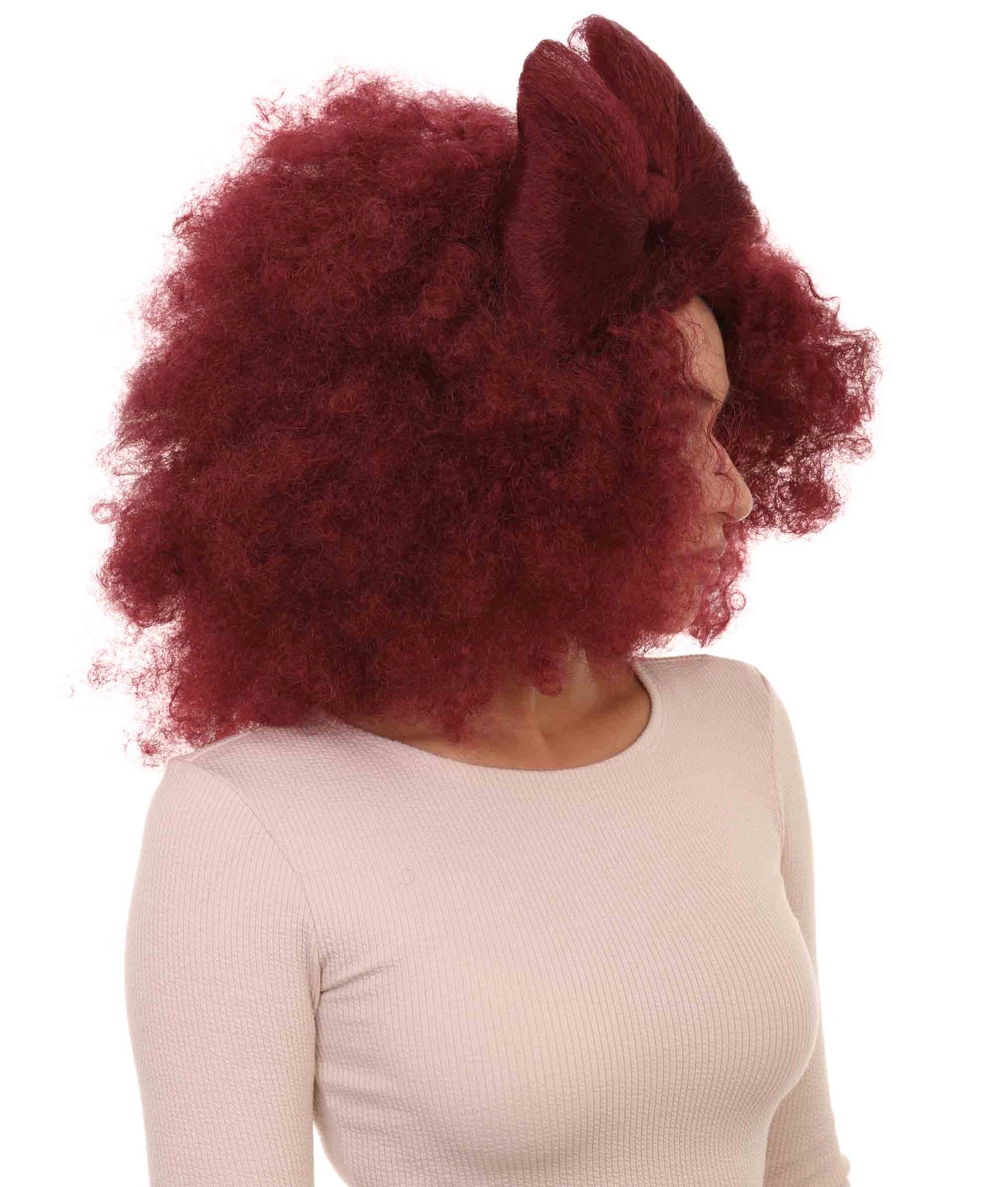 Wigs2you ハロウィン パーティー プレミアム レディース H-1232 快適なフィット感のバーガンディ アフロ スモール ボウ ウィッグ