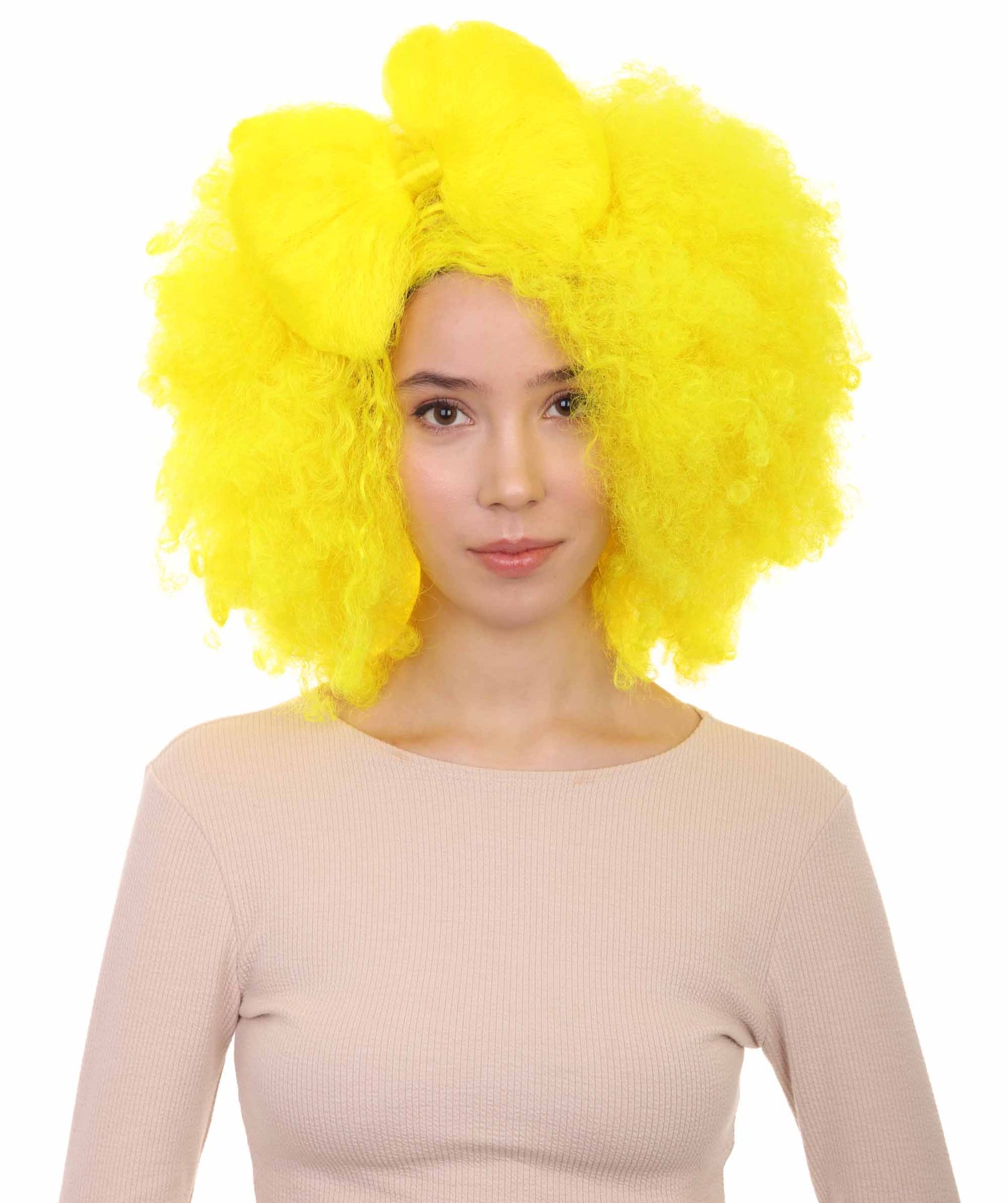 Wigs2you ハロウィン パーティー プレミアム レディース H-1262 着けやすい 快適なフィット感 アフロ スモール ボウウィッグ ネオンイエロー