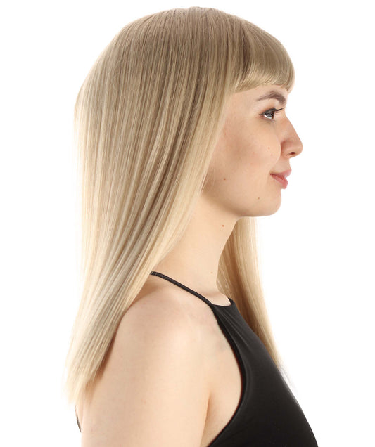 女性 18インチ シルキーな中程度のストレート長さ ディーバウィッグ ベージュ H-5378_14 合成繊維の髪 バングス付き ハロウィーン パーティーウィッグ