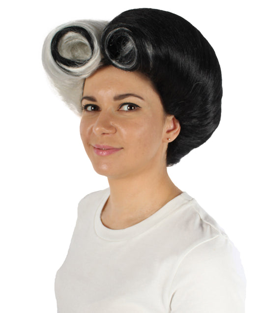 女性用 H-5850 ブラックとホワイト セレブリティ ウィッグ ハロウィンに最適 難燃性合成繊維