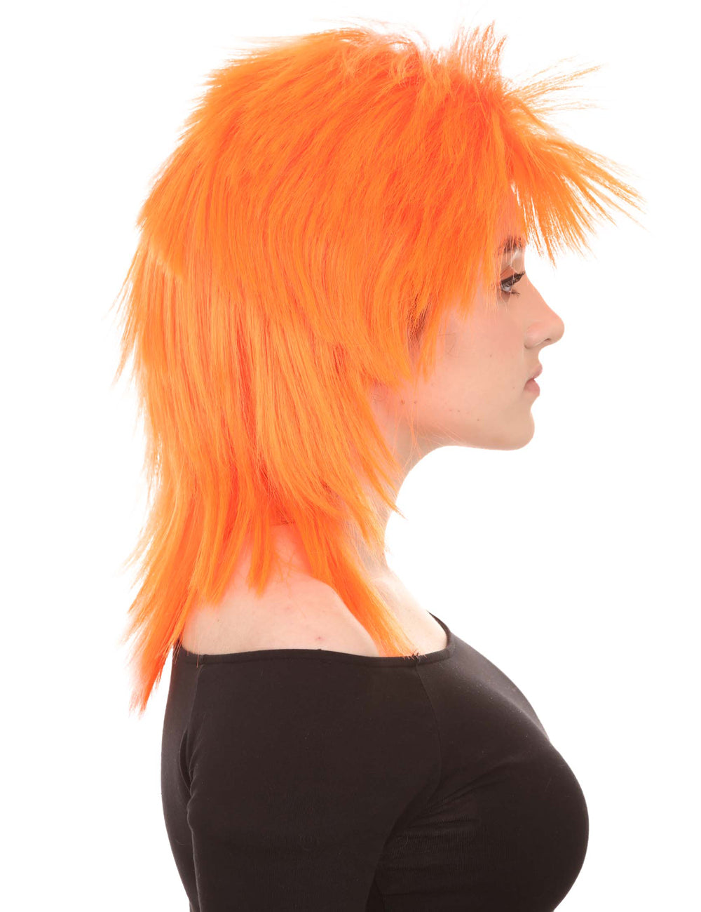 Wigs2you ハロウィンパーティープレミアム H-1335 簡単に着用でき 快適なフィット感 80 年代女性ネオンオレンジロッカースタイルウィッグ