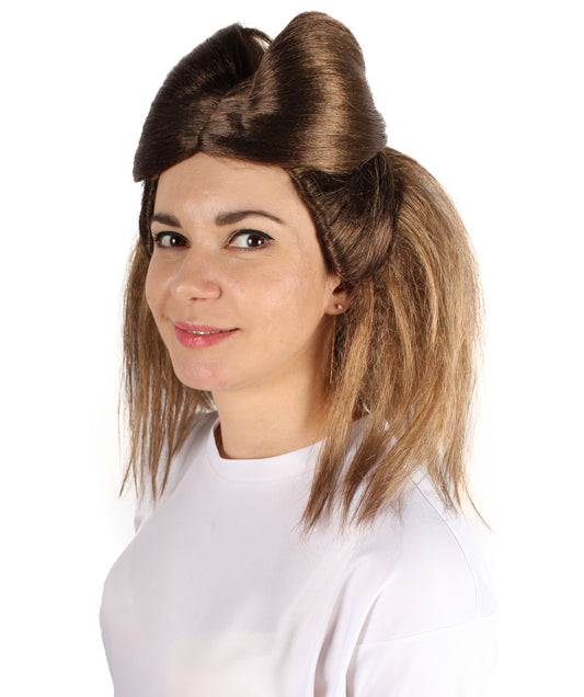 プレミアムレディースH-5928 ドラマティックコスプレブラウンヘアウィッグ ハロウィンに最適 難燃性合成繊維