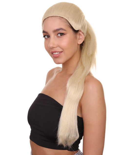 セレブリティシンガーウィッグ H-3422 ブルーポップスターワンサイドポニーテールセレブウィッグ プレミアム通気性のあるキャップレスキャップ