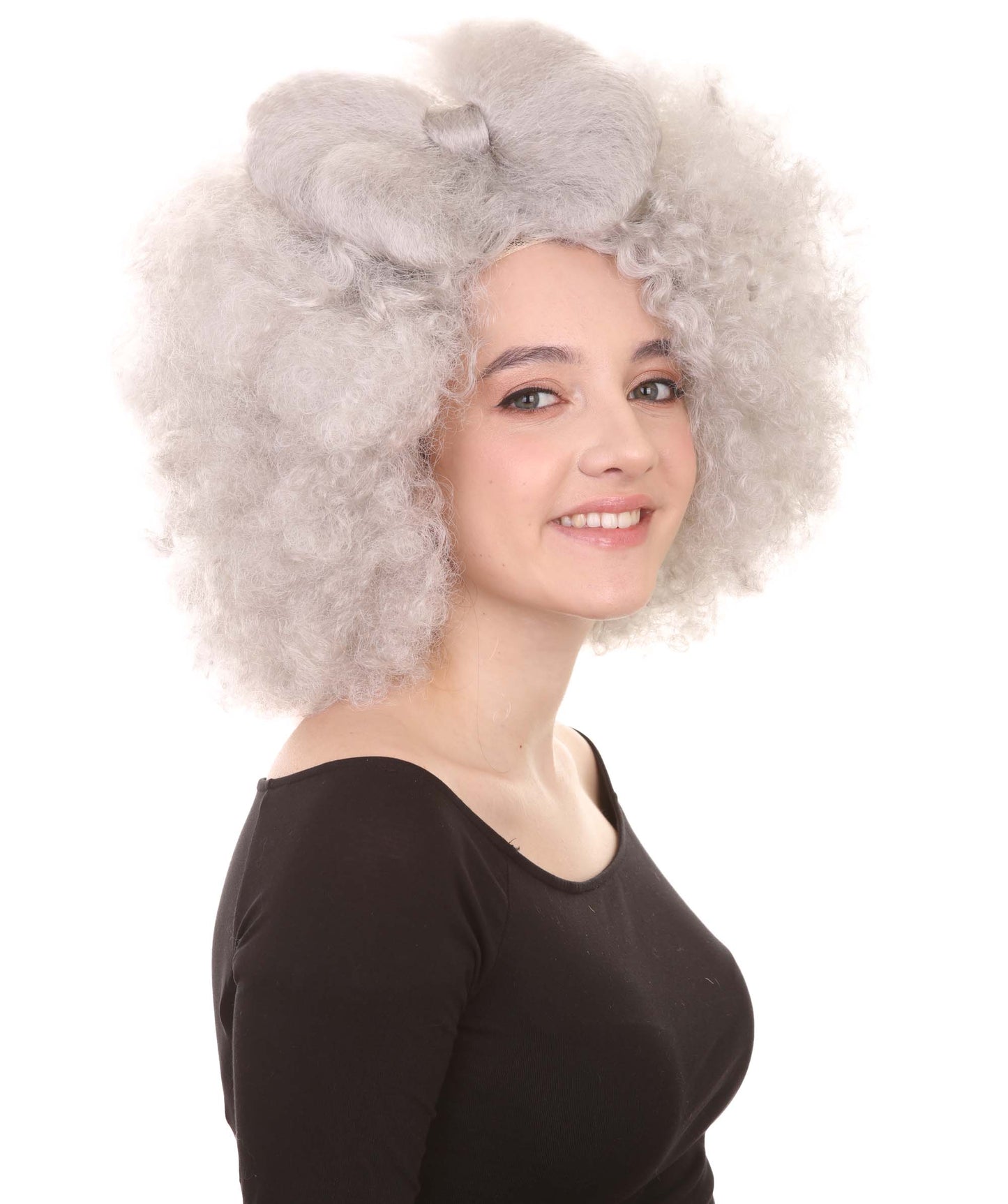 Wigs2you ハロウィン パーティー プレミアム レディース H-1250 着けやすい 快適なフィット感 グレー アフロ スモール ボウウィッグ