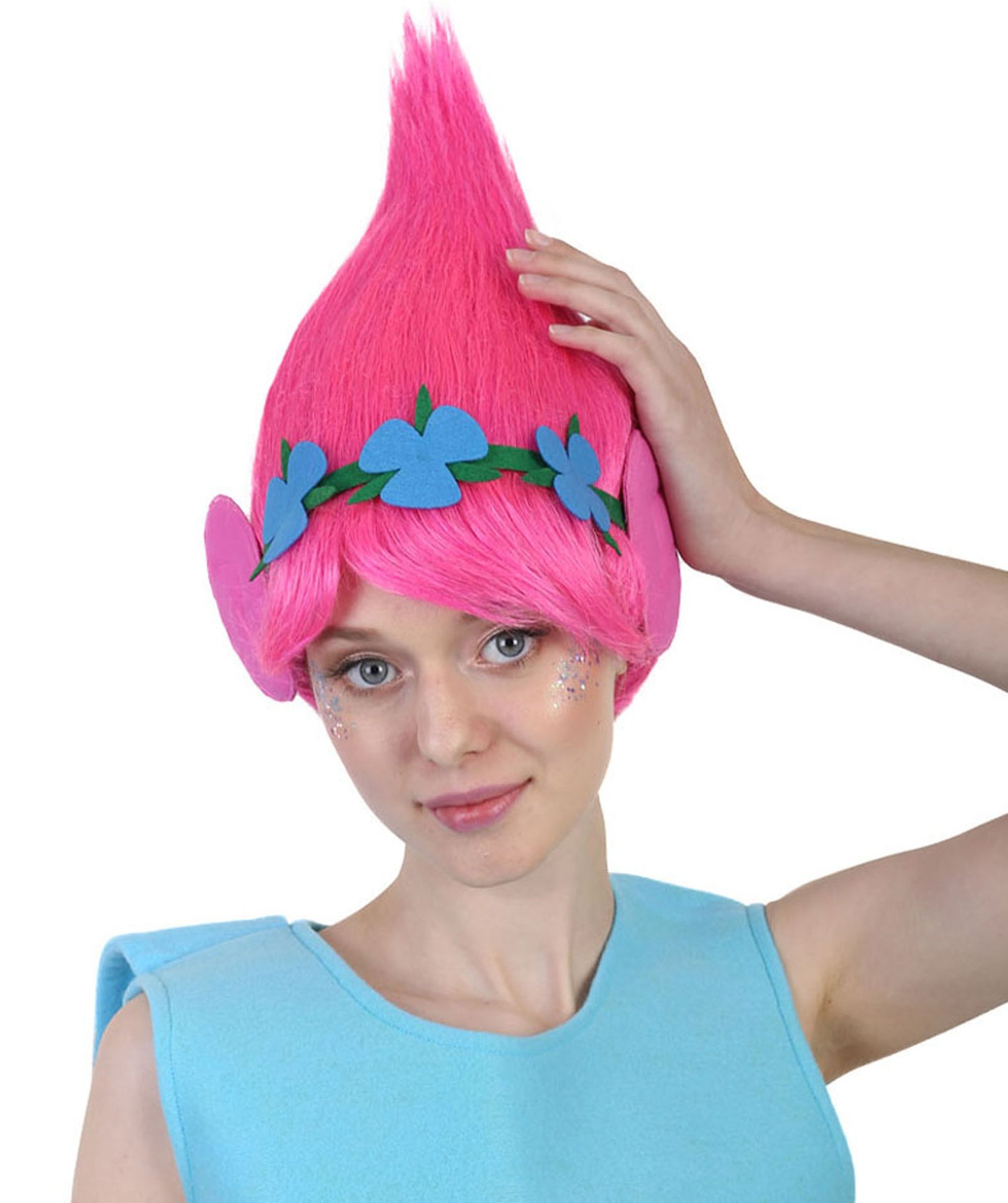 コスプレウィッグ Poppy Trolls イヤー付き H-3570 ピンク コスプレハロウィンウィッグ プレミアム 通気性の良い キャップレスキャップ