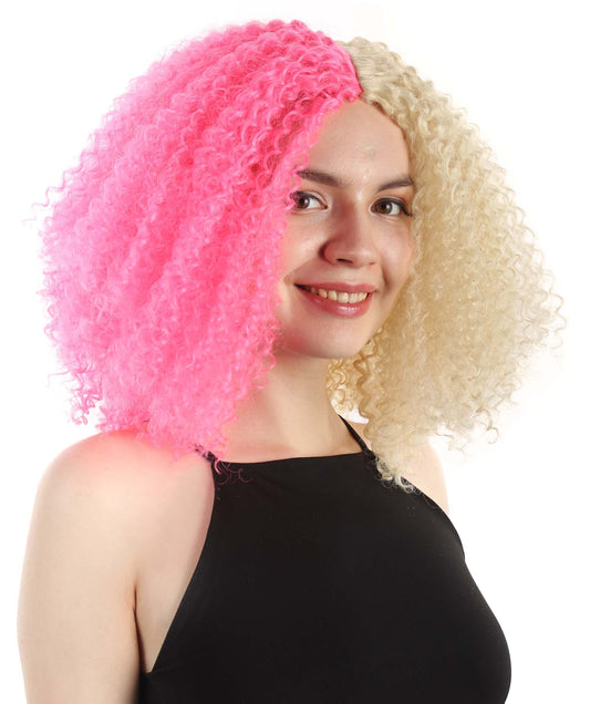 女性用ショルダーレングスカーリーウィッチウィッグ ブロンドピンク H-5374_22 合成繊維ヘア ハロウィンパーティーウィッグコレクション
