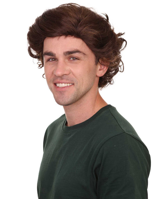 男性用 カーリー ブラウン ウィッグ H-2216 コスプレ ハロウィン ウィッグ プレミアム 通気性のあるキャプレスキャップ