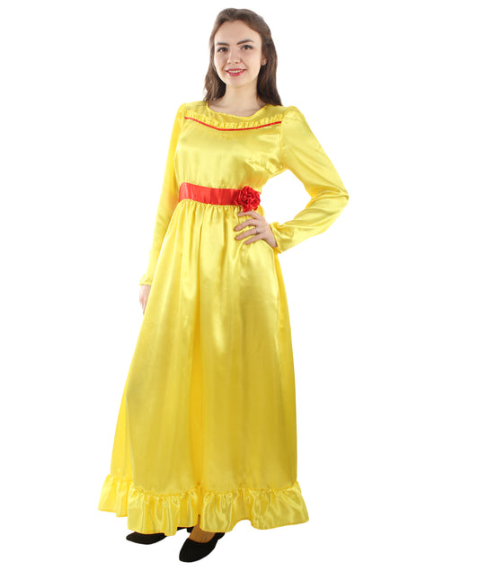アナベル JCP-079_3 ロング マキシ ドレス サテン フィール プレミアム ホラー イエロー コスプレ コスチューム