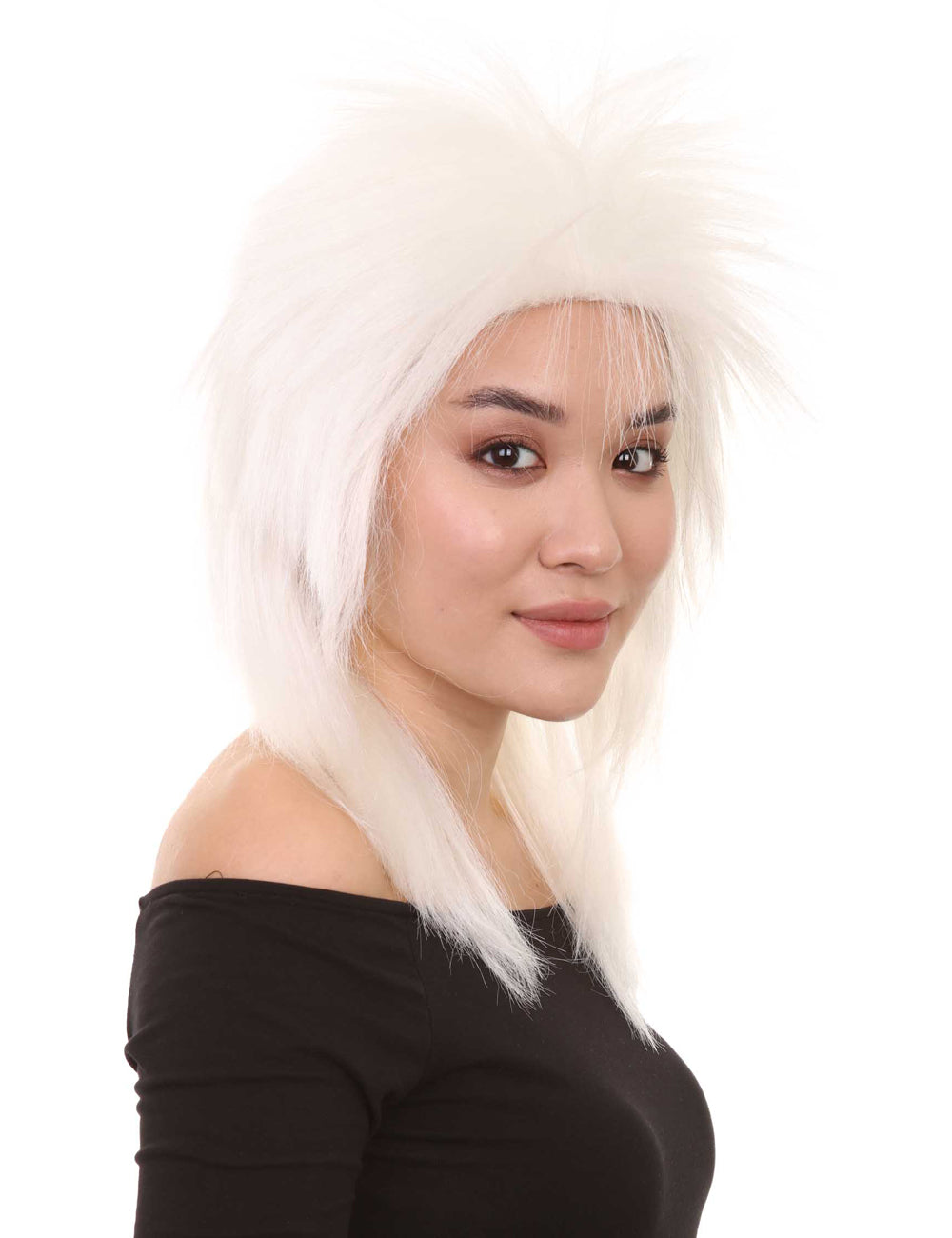 Wigs2you ハロウィン パーティー プレミアム H-1323 簡単に着用でき 快適なフィット感 80 年代女性ホワイト ロッカー スタイルウィッグ