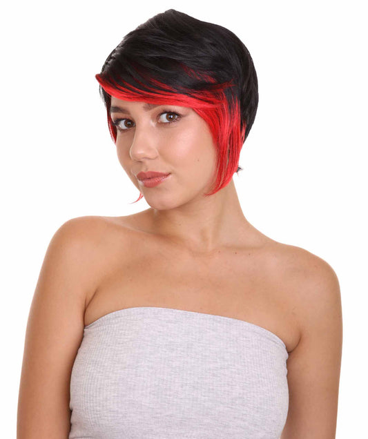Wigs2youハロウィンパーティープレミアムレディースH-1985 美しい見た目のアニメコスプレパーティーブラックと赤ウィッグ