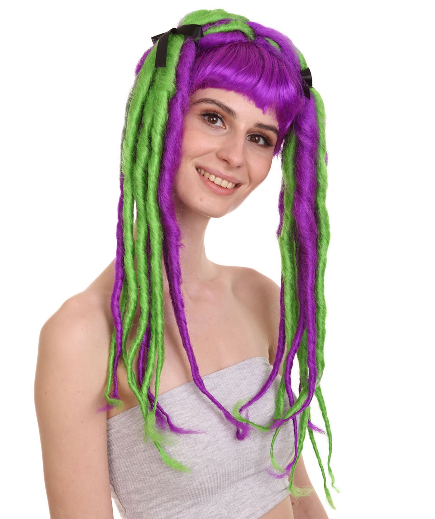 ハロウィンパーティープレミアム大人の女性用 H-2527 ネオンドレッドロックウィッグ 現代の淑女のためのエレガントなウィッグへの一歩
