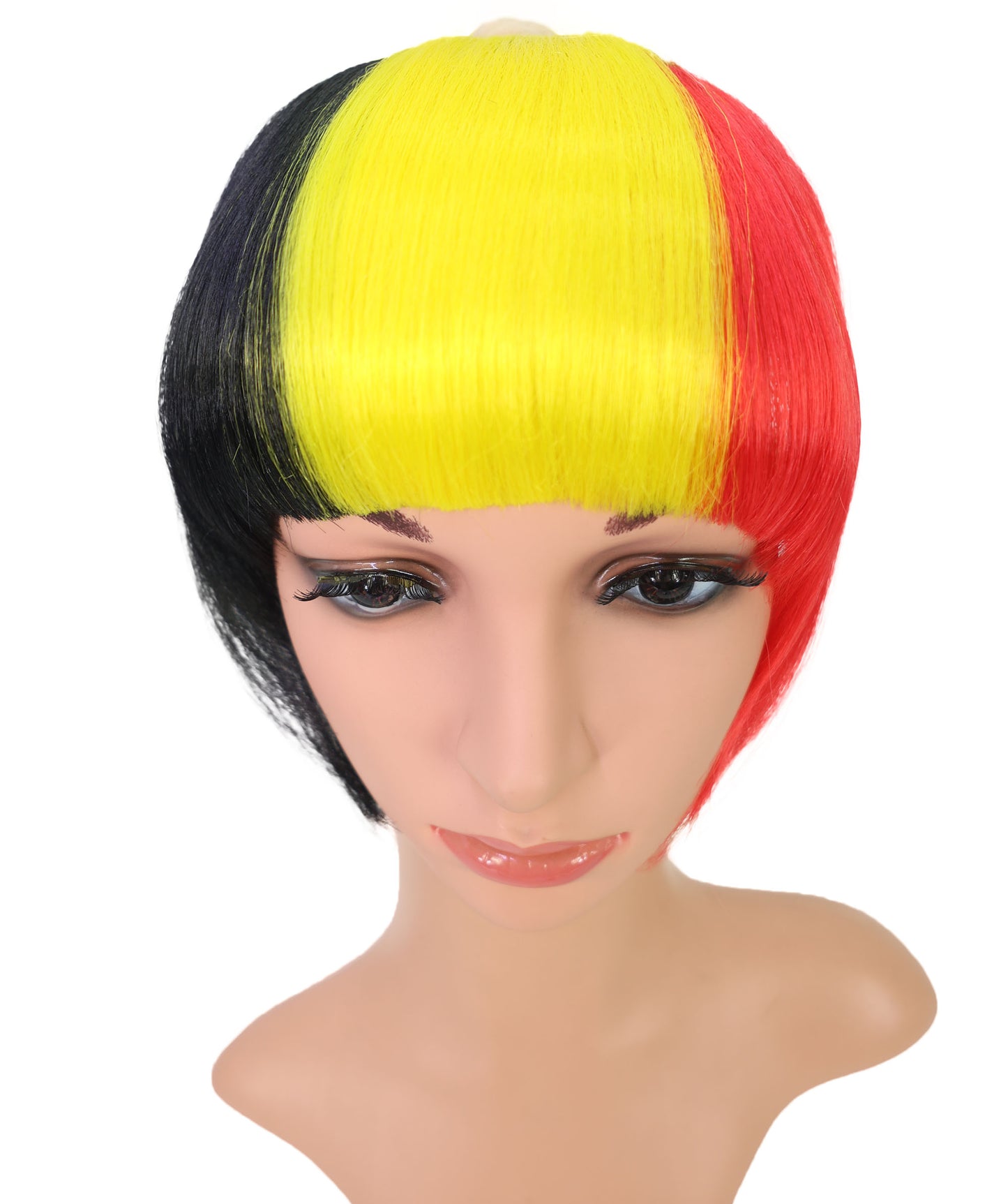 Wigs2you F-014 レディース ベルギー国旗フリンジウィッグ ブラック イエロー レッド ボブウィッグ ヘアクリップ3個付き | コスプレ&フェスティバルヘア