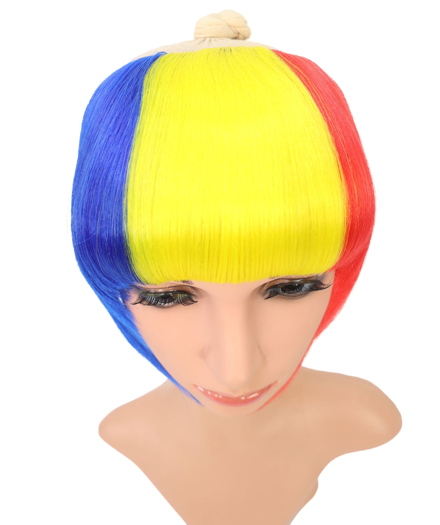 Wigs2you F-015 女性用ルーマニア国旗フリンジウィッグ - 青、黄、赤のボブカット人工毛(コスプレ&スポーツファン向け)